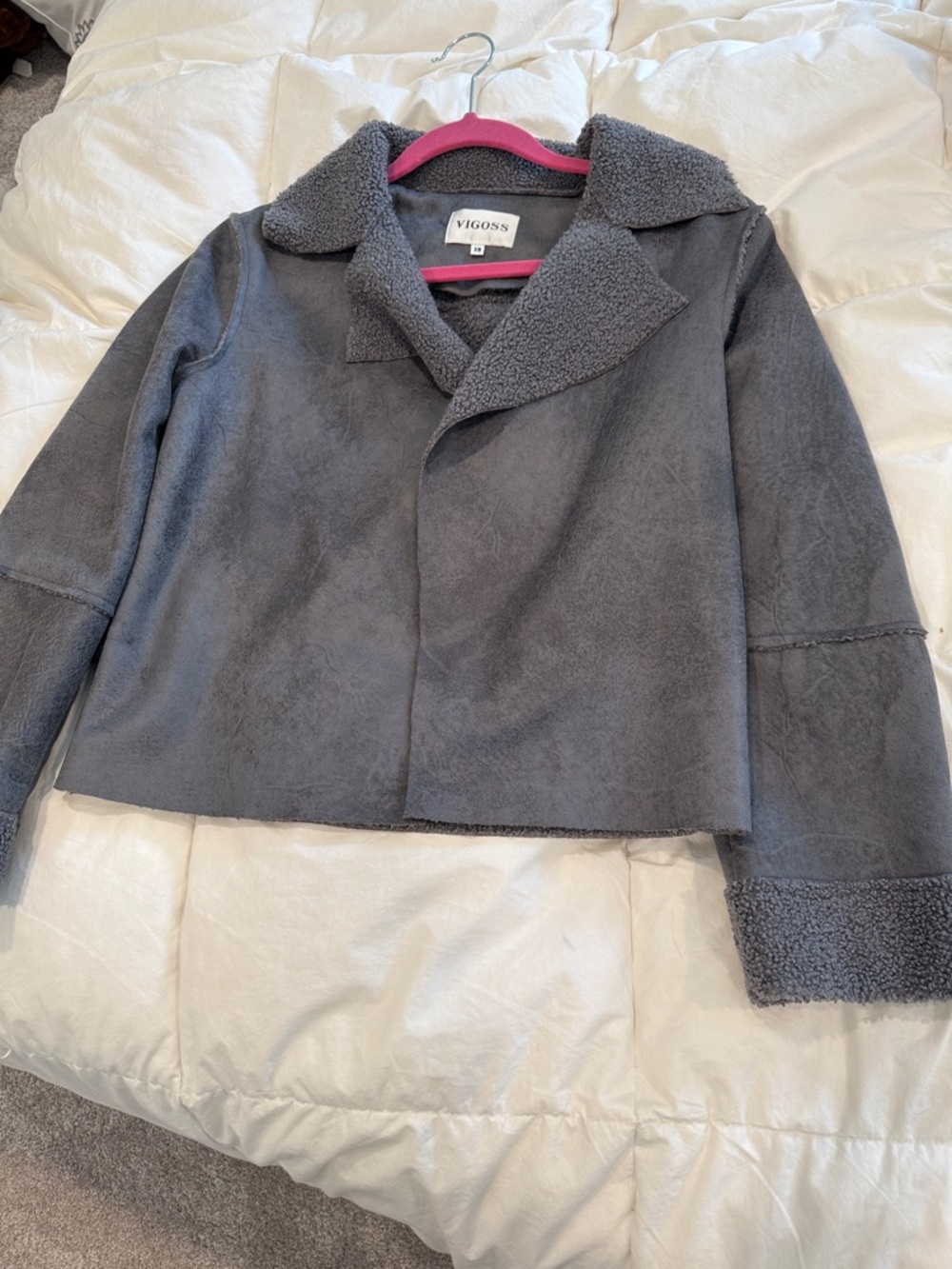 Vigoss Charcoal Gray Faux Shearling Open Jacket